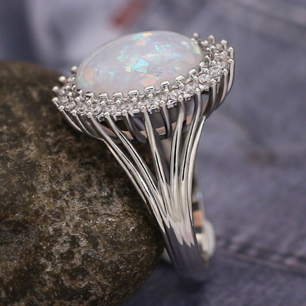 *NEW Huge Opal Diamond 925 Sterling Silver Ring - Picture 3 of 8
